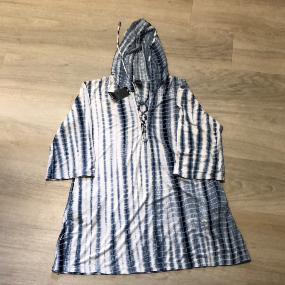 a.n.a Blue and White Hooded Swim Coverup size M